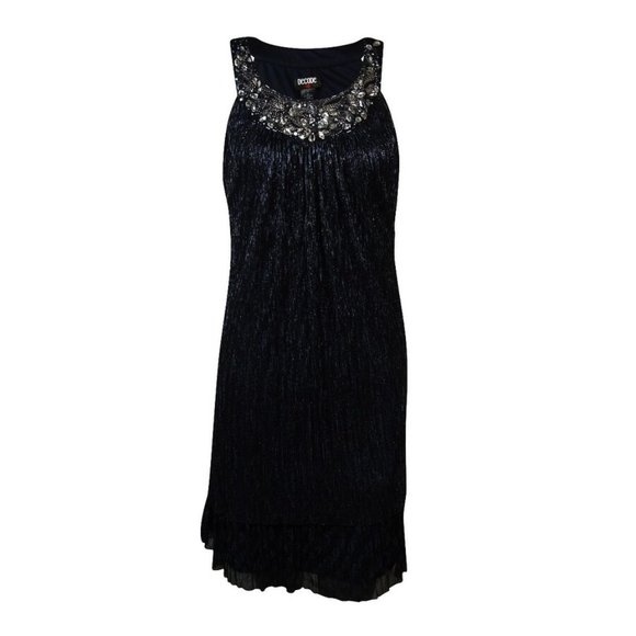 Decode 1.8 Navy Beaded Rhinestone Shift Dress sz4 - Picture 2 of 3